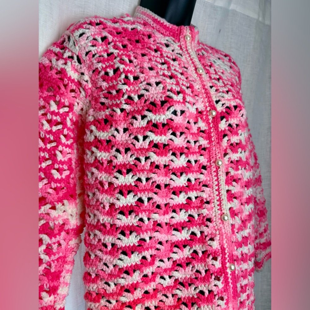 Handmade Vibrant Pink Crochet Women’s Festival Jacket
